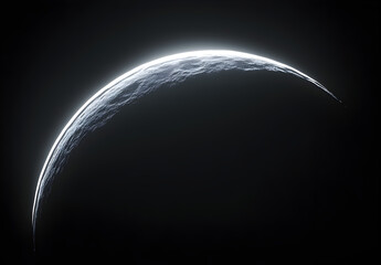 A black background with the moon's curved rim glowing in white, creating an otherworldly effect.