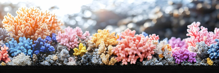 Vibrant 3D Render of Colorful Coral Reef, Underwater Scene, Abstract Background