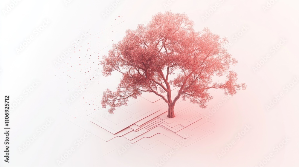 Aufkleber A stylized tree emerging from a digital circuit background, symbolizing nature and technology.