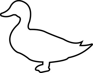 Black silhouette of duck icon in Outline style. illustration bird farm animal symbol. Concept of minimalism simple design. Print vector logo template design element isolated on transparent background.