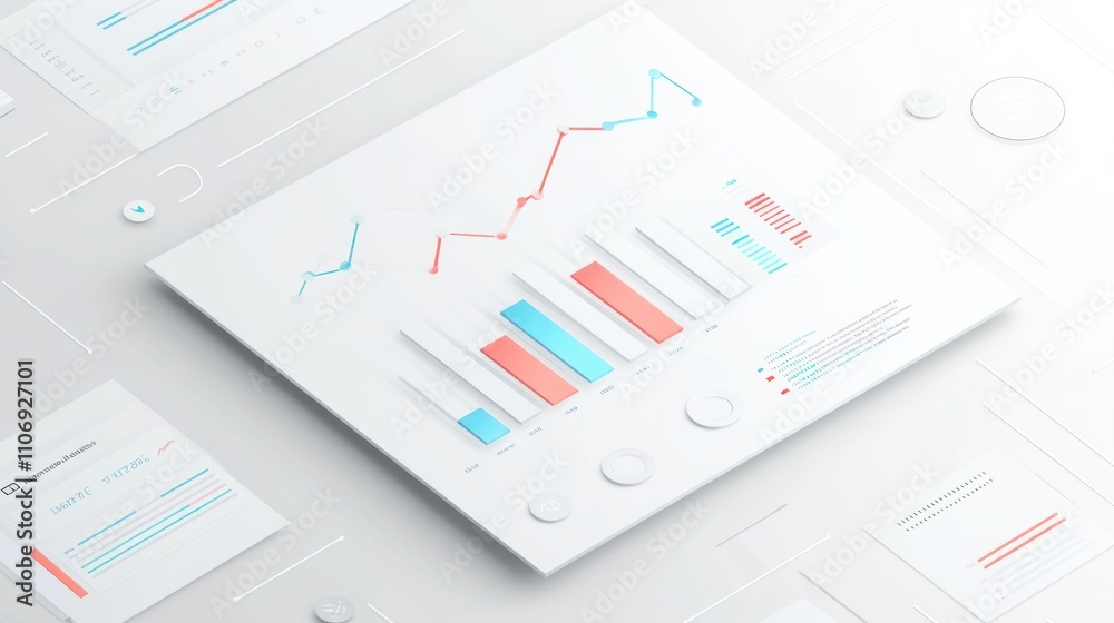 Poster A modern infographic showcasing data trends with bar graphs and line charts.