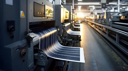 Fototapeta premium Printing Press Produces Continuous Paper Roll in Factory