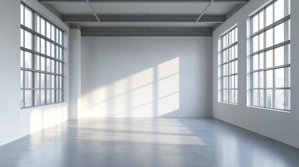 Fototapeta premium Bright empty room with large windows in a modern building during daytime
