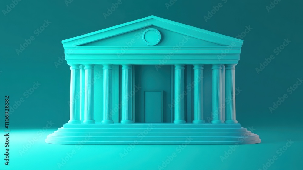 Leinwandbilder A stylized architectural model of a classical building with columns and a pediment.