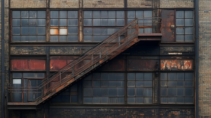 Rusty Staircase Ascending Industrial Building Facade