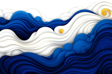 Fototapeta premium The image is a beautiful blue and white ocean wave with a yellow sun in the sky. The waves are very large and the sun is shining brightly, creating a sense of warmth and energy