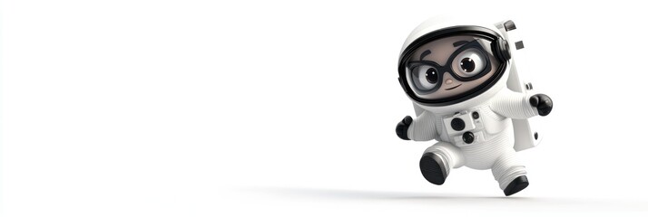 A cute cartoon character in a spacesuit running playfully.