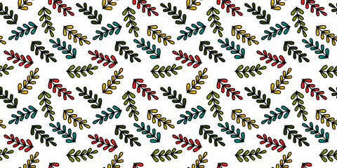 Vector seamless pattern with leaf outlines in doodle style. Line art autumn background. Concept of forest, leaf fall, nature.