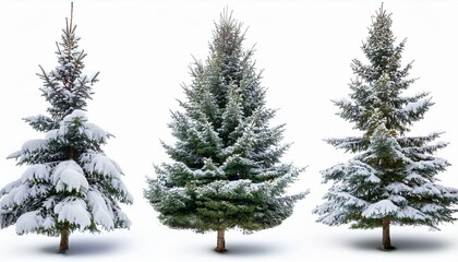 Collection of christmas Trees with Snow isolated on transparent or white background