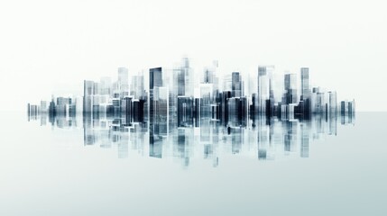 Fototapeta premium A serene cityscape reflection, showcasing sleek skyscrapers blending into a tranquil water surface.