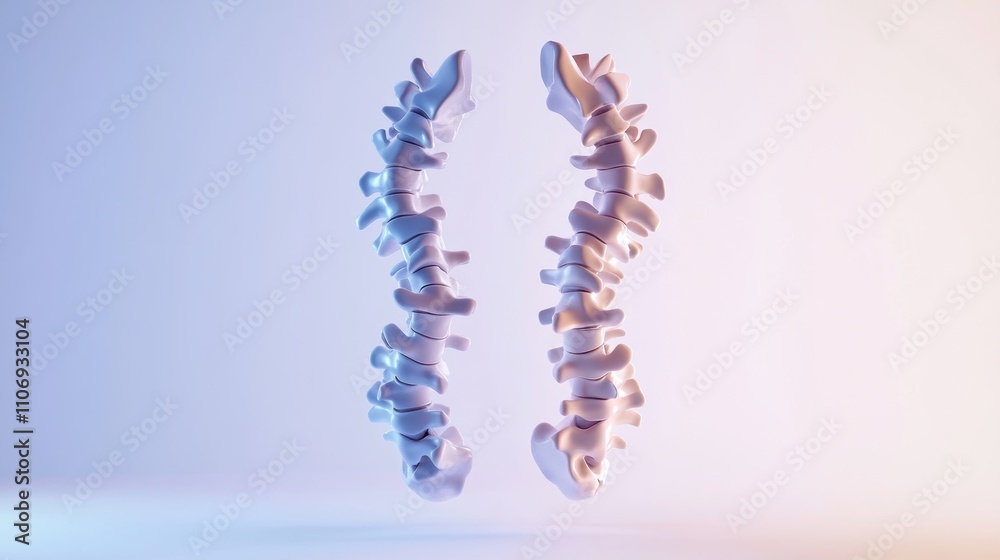 Poster Two stylized human spines displayed in a gradient background for anatomical illustration.
