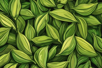 Fototapeta premium Lush Green Leaves Abstract Background with Various Shapes and Textures Ideal for Nature-themed Projects, Eco-friendly Designs, and Artistic Creations