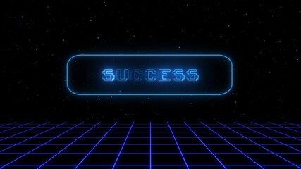 Animation of success text banner against glowing blue glowing grid - Powered by Adobe