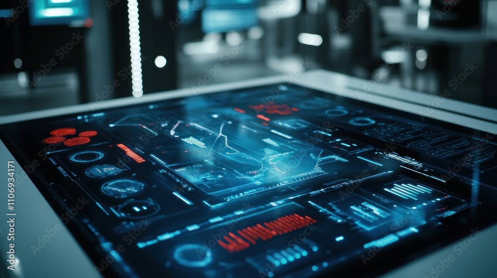 Aufkleber A futuristic touchscreen interface displaying data and analytics.