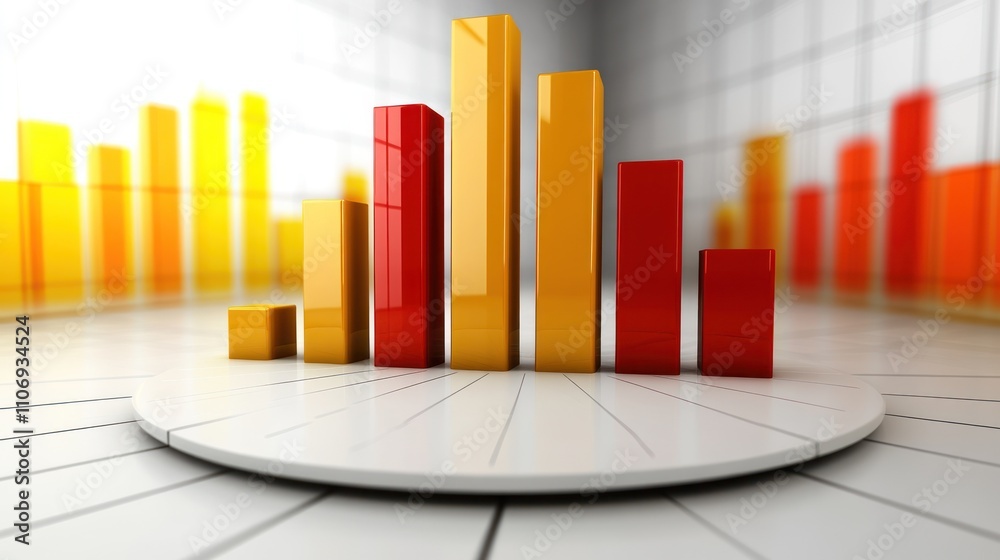 Fototapete 3d bar graph in vibrant colors representing data analysis and business metrics.