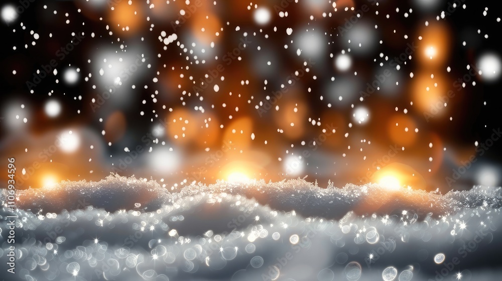 Poster sparkling xmas background with snow and lights.