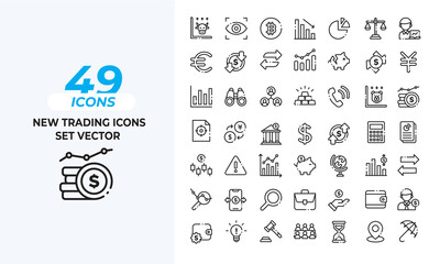 New trading icons set vector Layout Template. Vector illustration in line style of icons