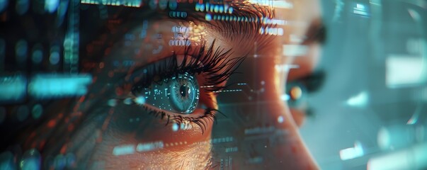 A Closeup Of A Womans Eye With Digital Overlays