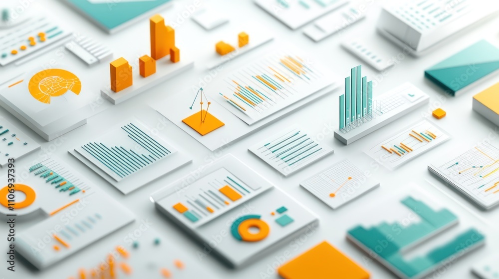 Aufkleber A collection of data visualizations and charts representing analytical insights.