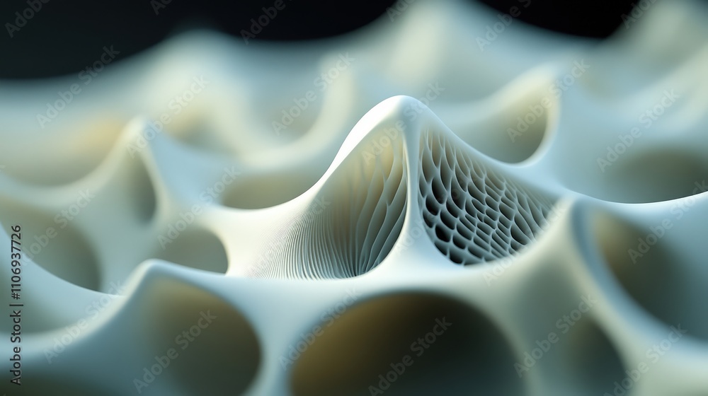 Poster Abstract 3D Surface with Curves and Waves Depicting Organic Forms and Intricate Textures, Evoking a Sense of Fluidity and Depth in Modern Design Aesthetics