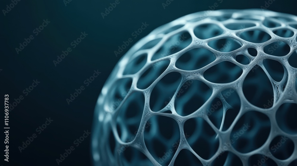 Poster Intricate Close-Up View of a Biological Structure Featuring Delicate Filaments and Organic Patterns in a Blue-Tinted Background Showcasing Nature’s Complexity