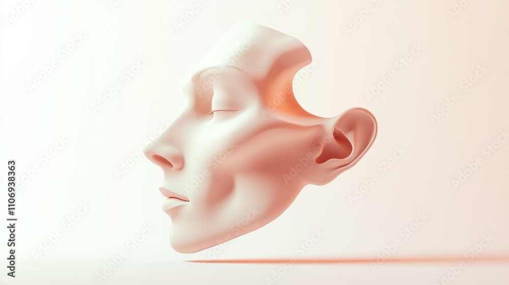 Poster a stylized, abstract representation of a human face in soft colors and smooth contours.