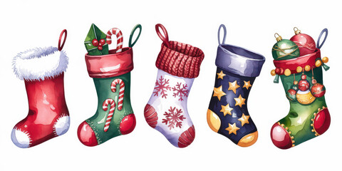 Christmas sock with gifts isolated on white background illustration