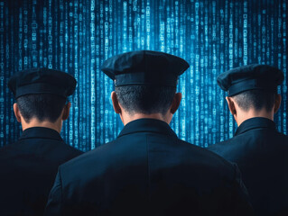 Digital police officers analyzing data in cyber environment