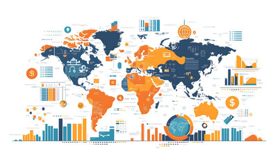 Naklejka premium Illustration using graphic media explores global business strategies using modern financial concepts.