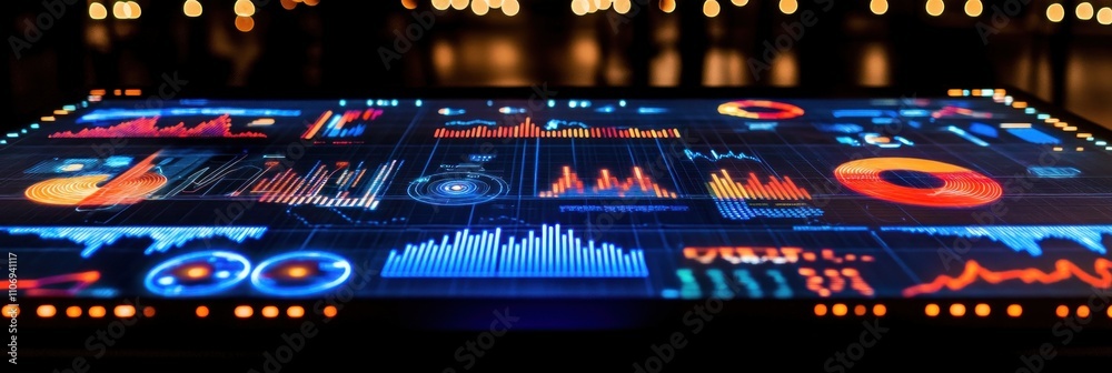 Poster A digital dashboard displaying various data visualizations and analytics.