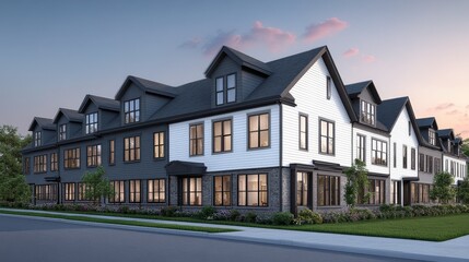A Row of Modern Townhouses with a White Facade