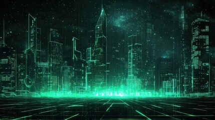 modern financial stock market background in the style of green trading chart and cityscape