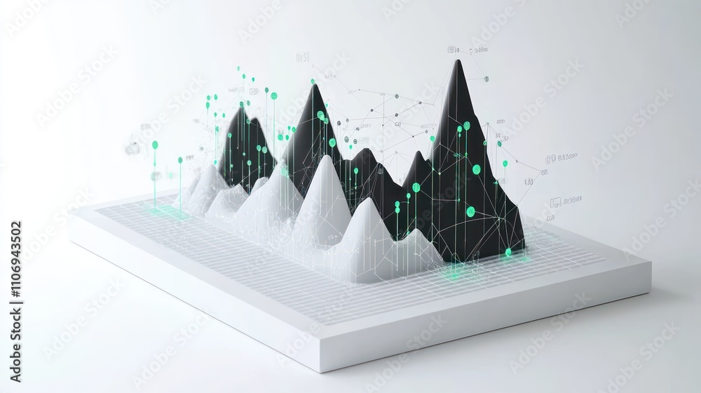 Leinwandbilder A 3D data visualization of mountains representing data points and analytics.