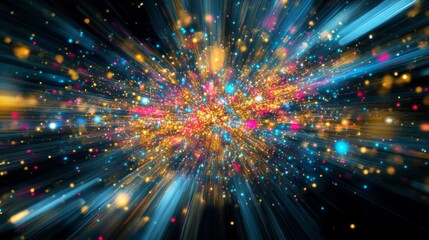 Naklejka premium Abstract Cosmic Dust: Glowing Particles and Light Streaks