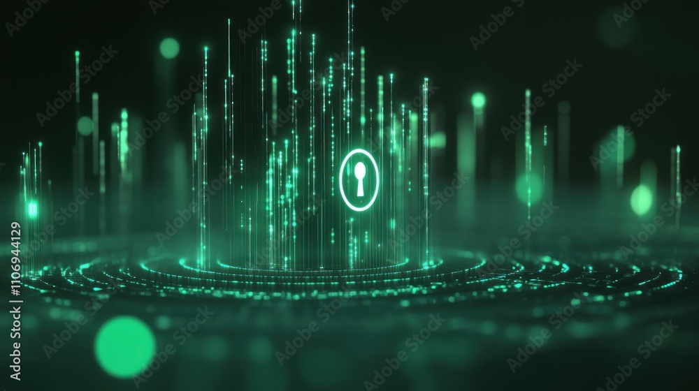 Aufkleber Abstract digital representation of a secure lock symbol amidst glowing data streams.