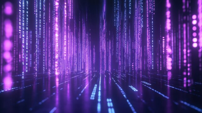 Purple Digital Rain: Abstract Matrix-like Data Stream
