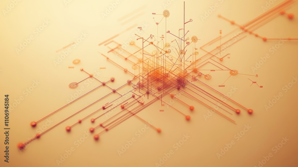 Poster abstract digital design with lines and nodes, representing technology and connectivity.
