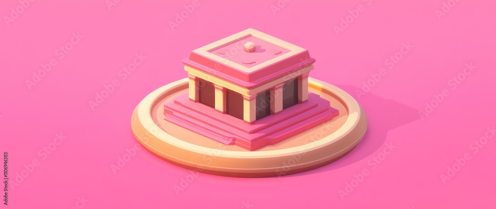 Aufkleber a stylized pink temple-like structure on a circular base.