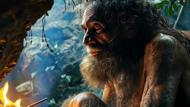 Primitive survival: displaying prehistoric life through the lens of primitive man, community, and the raw essence of early existence in a natural environment.