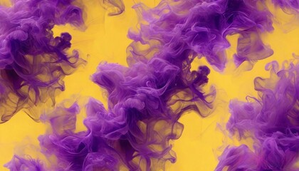 An abstract purple smoke cloud blending with a yellow background evokes a sense of movement and mystery for artistic or professional use.