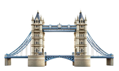 An iconic tower bridge, historical theme, detailed towers, bold blues and grays, isolated on white background © KeJayStudio