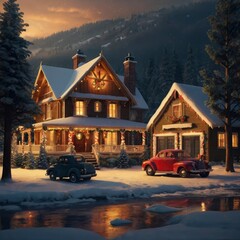 Obraz premium Christmas house in the night