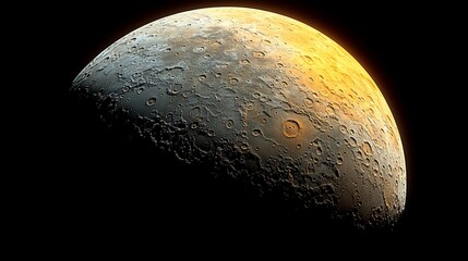 A detailed view of a celestial body, showcasing its surface features and textures.