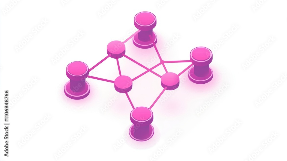 Aufkleber A 3D illustration of interconnected nodes representing a network or system.