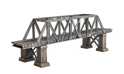 Obraz premium A railway bridge, functional design, intricate supports, realistic metal textures, isolated on white background