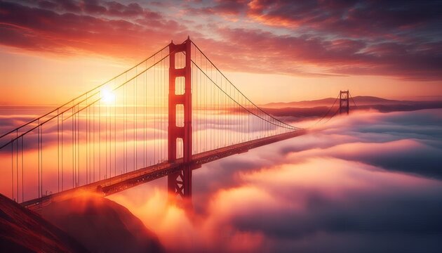 golden gate bridge at sunset - Powered by Adobe