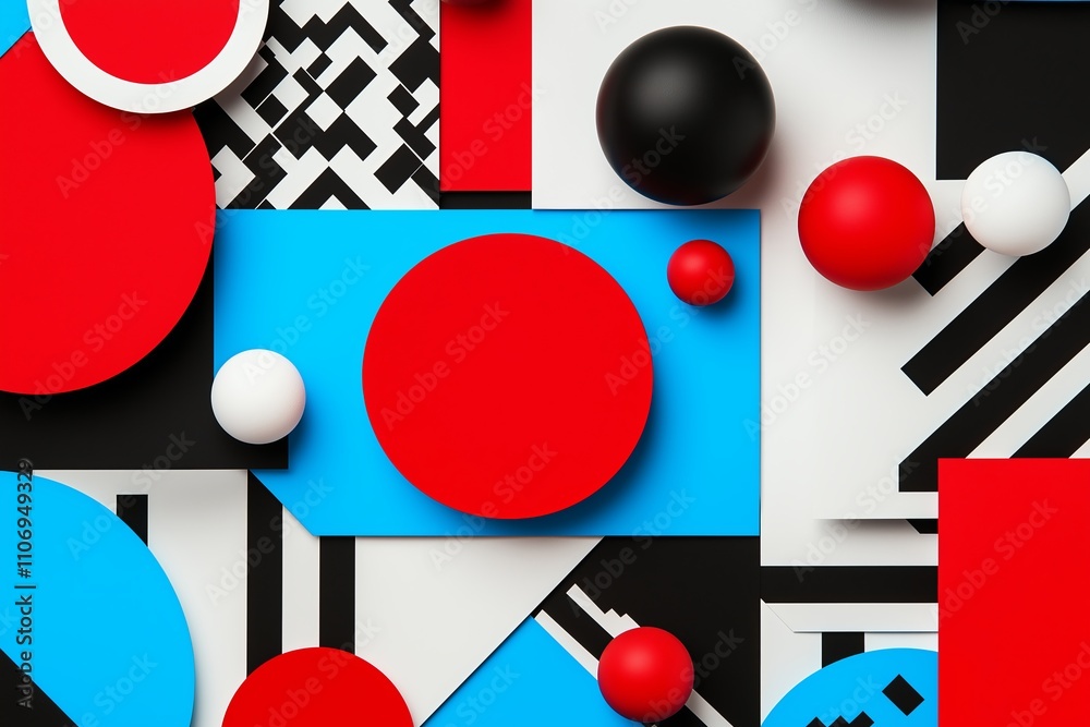 Poster a minimalist composition of geometric shapes in contrasting colors