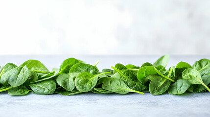 Obraz premium Fresh Spinach Leaves on Gray Background, Vibrant Green, Healthy Food, Culinary Image