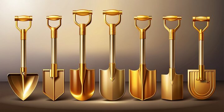 Gold Digging Shovels Graphic Design for Mining Enthusiasts Featuring a Collection of Tools on a Clean Background for Digital Use and Print Media
