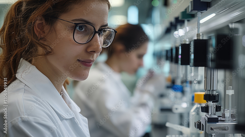 Aufkleber a team working in the lab thinking in quality.